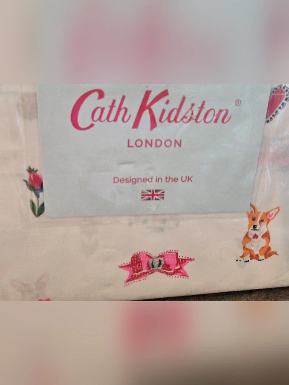 NWT! Cath Kidston Corgi Dogs Royal Ditsy Ruby Queen Size Sheet Set - 100% Cotton